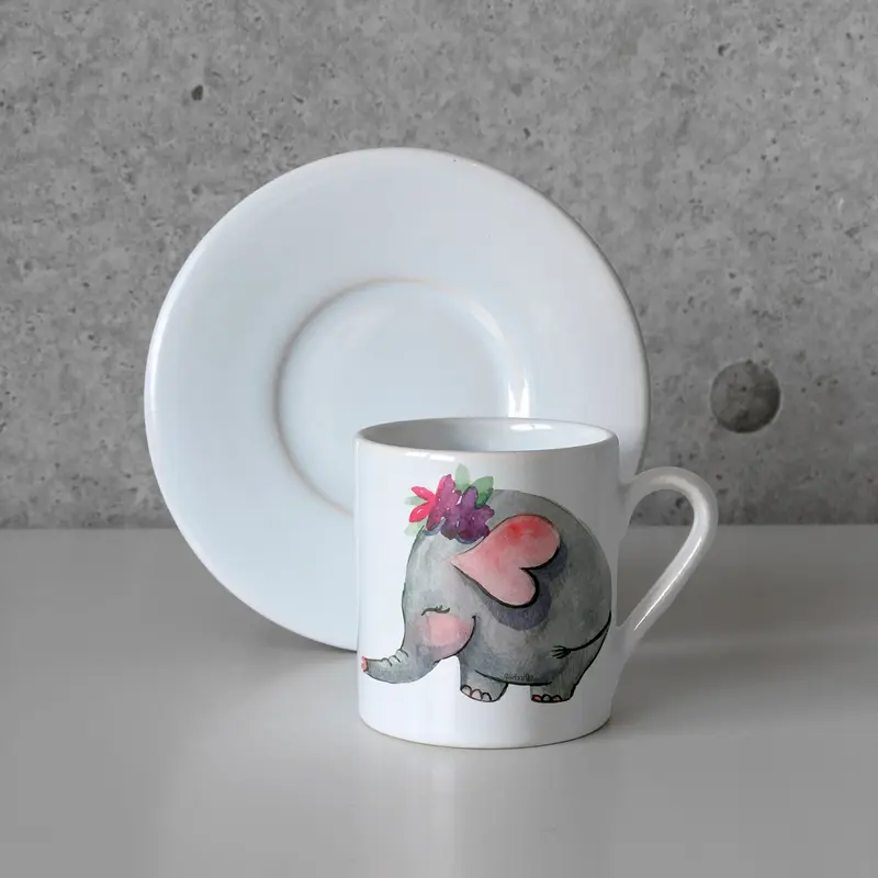 Officeküp Porselen Türk Kahvesi Fincanı - Elephant Bee