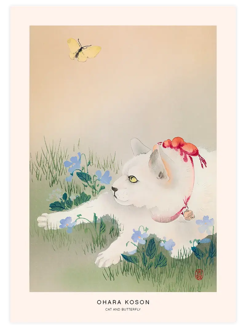 Ohara Koson Cat and Butterfly - Art Print