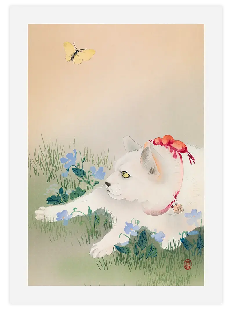 Ohara Koson Cat and Butterfly - Art Print
