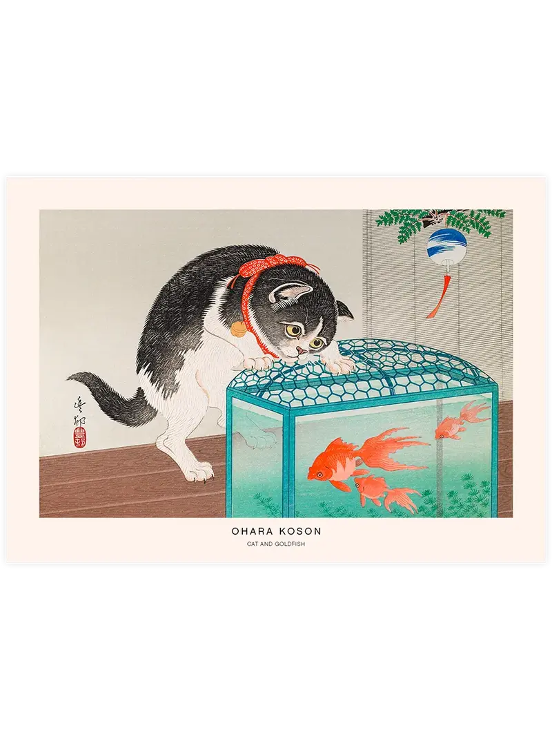 Ohara Koson Cat and Goldfish - Art Print