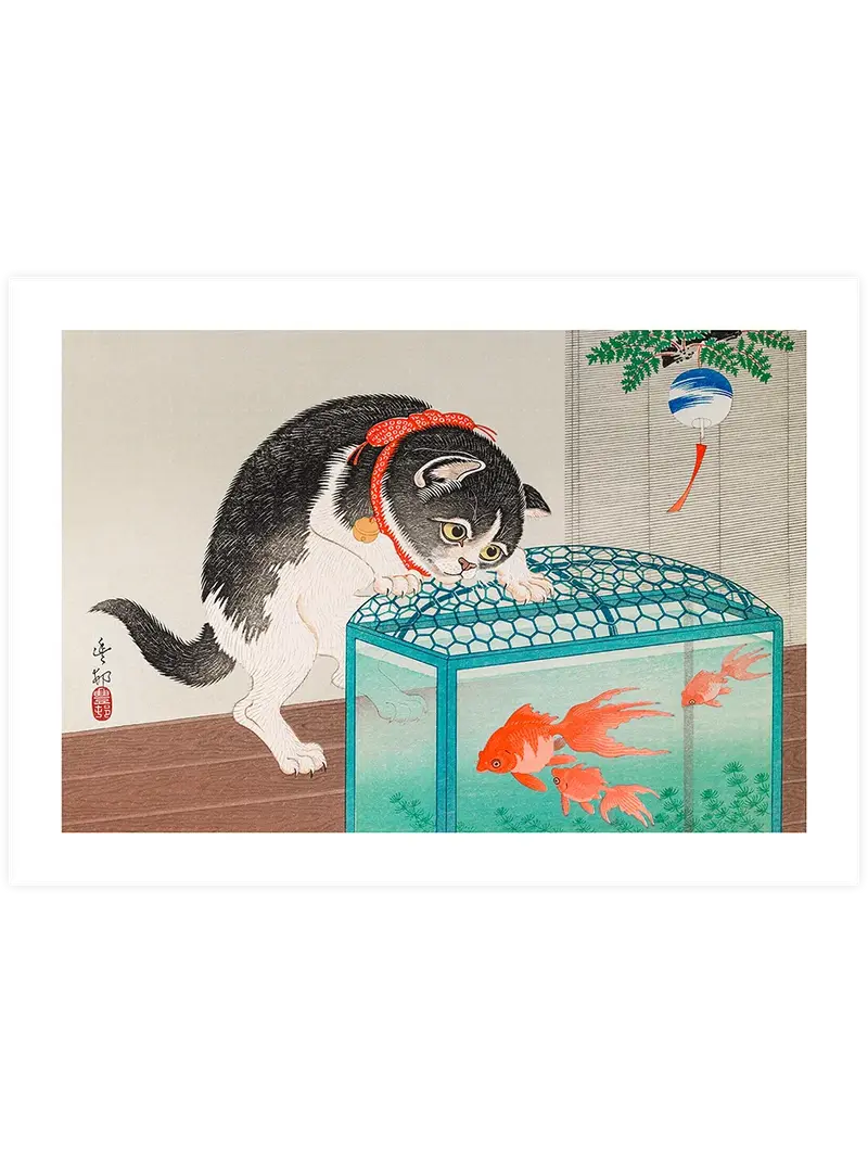 Ohara Koson Cat and Goldfish - Art Print