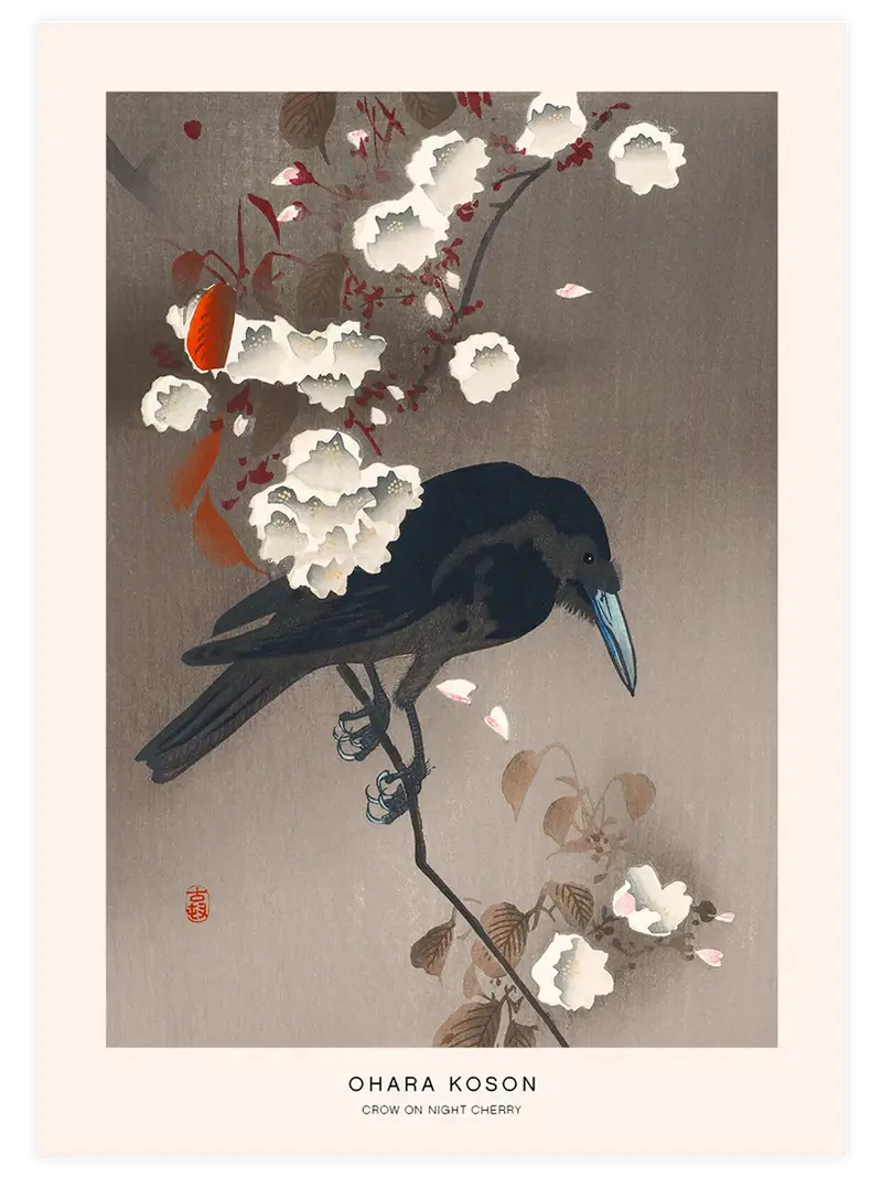 Ohara Koson Crow on Night Cherry - Art Print