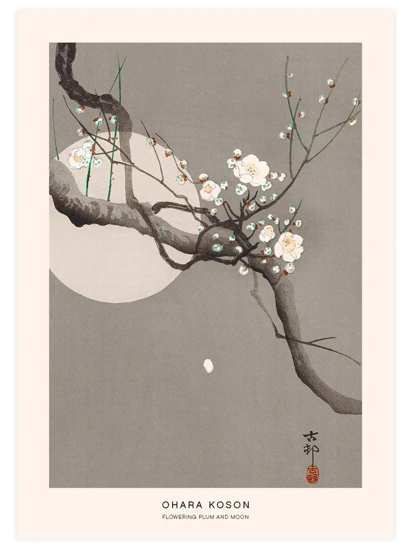 Ohara Koson Flowering Plum and Moon - Art Print