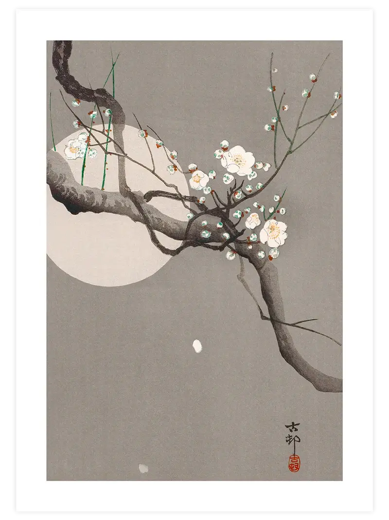Ohara Koson Flowering Plum and Moon - Art Print