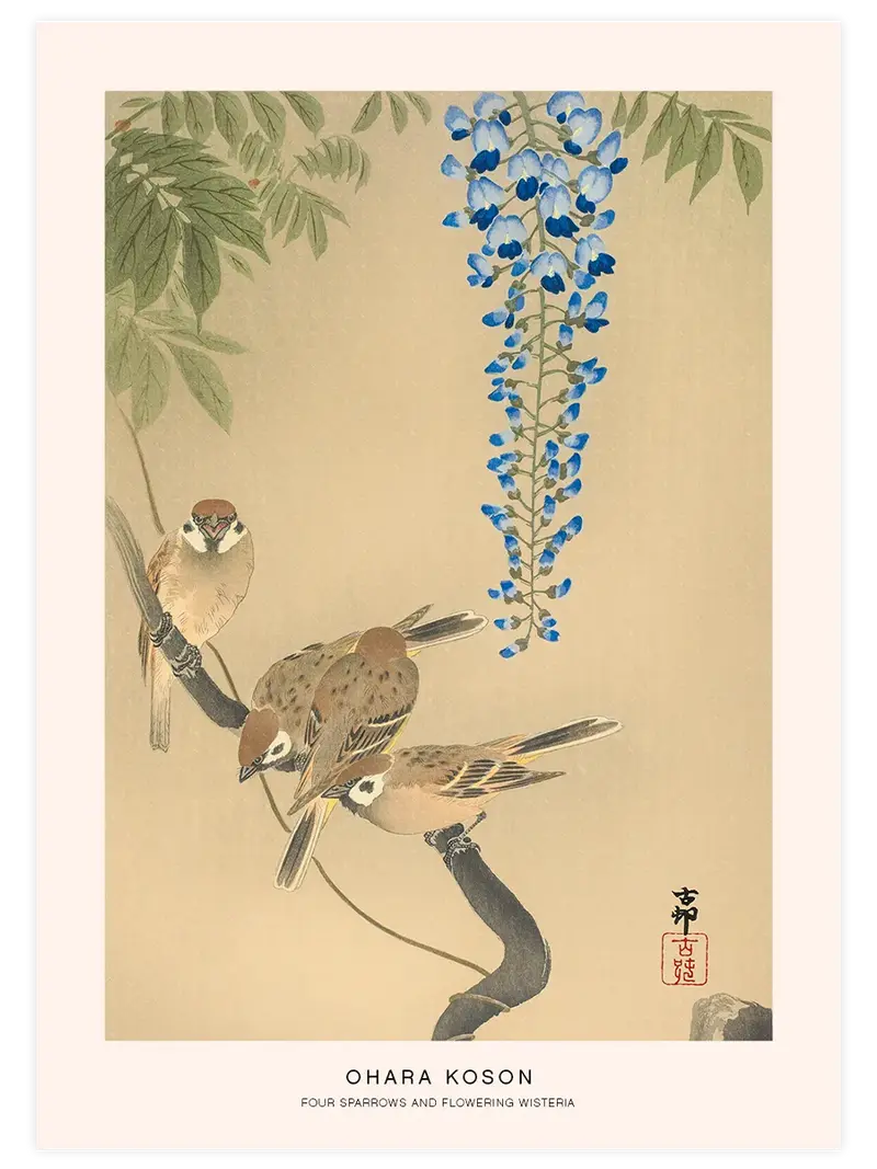 Ohara Koson Four Sparrows - Art Print