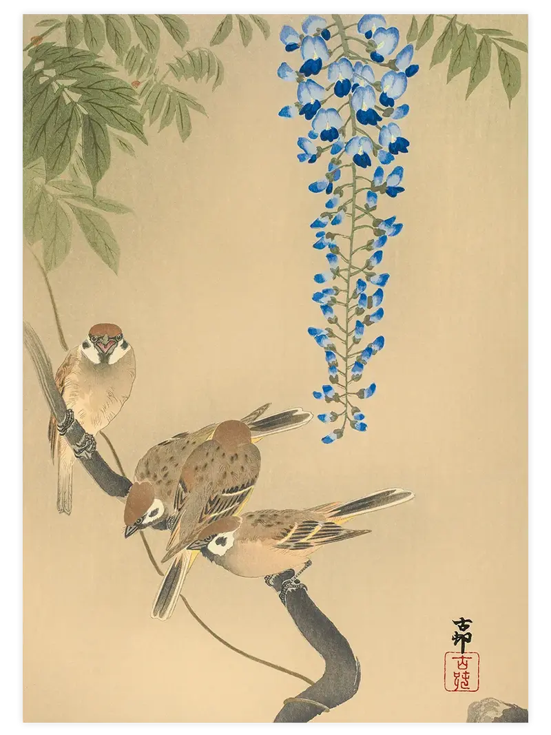Ohara Koson Four Sparrows - Art Print