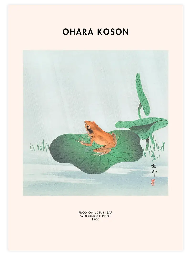 Ohara Koson Frog on Lotus Leaf - Art Print