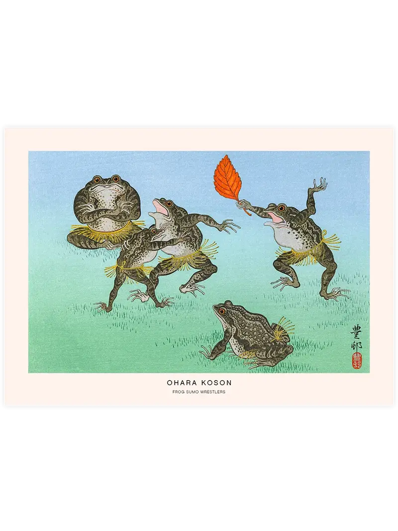 Ohara Koson Frog Sumo Wrestlers - Art Print