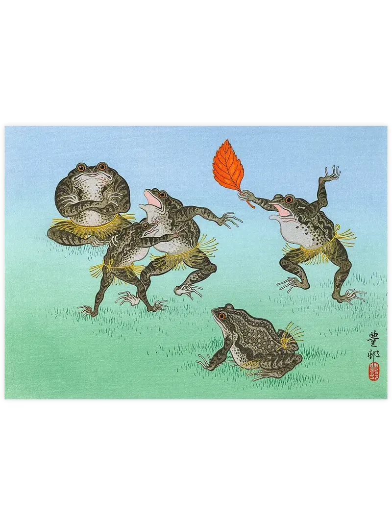 Ohara Koson Frog Sumo Wrestlers - Art Print