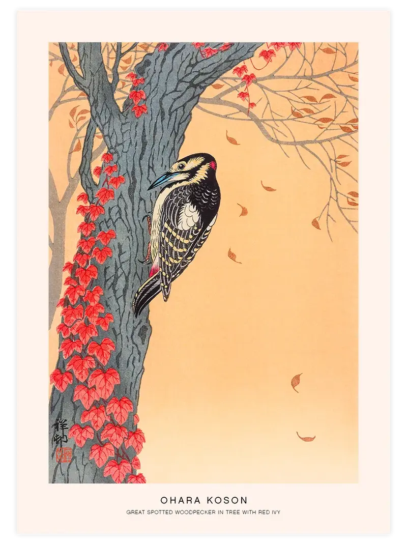 Ohara Koson Great Spotted Woodpecker - Art Print