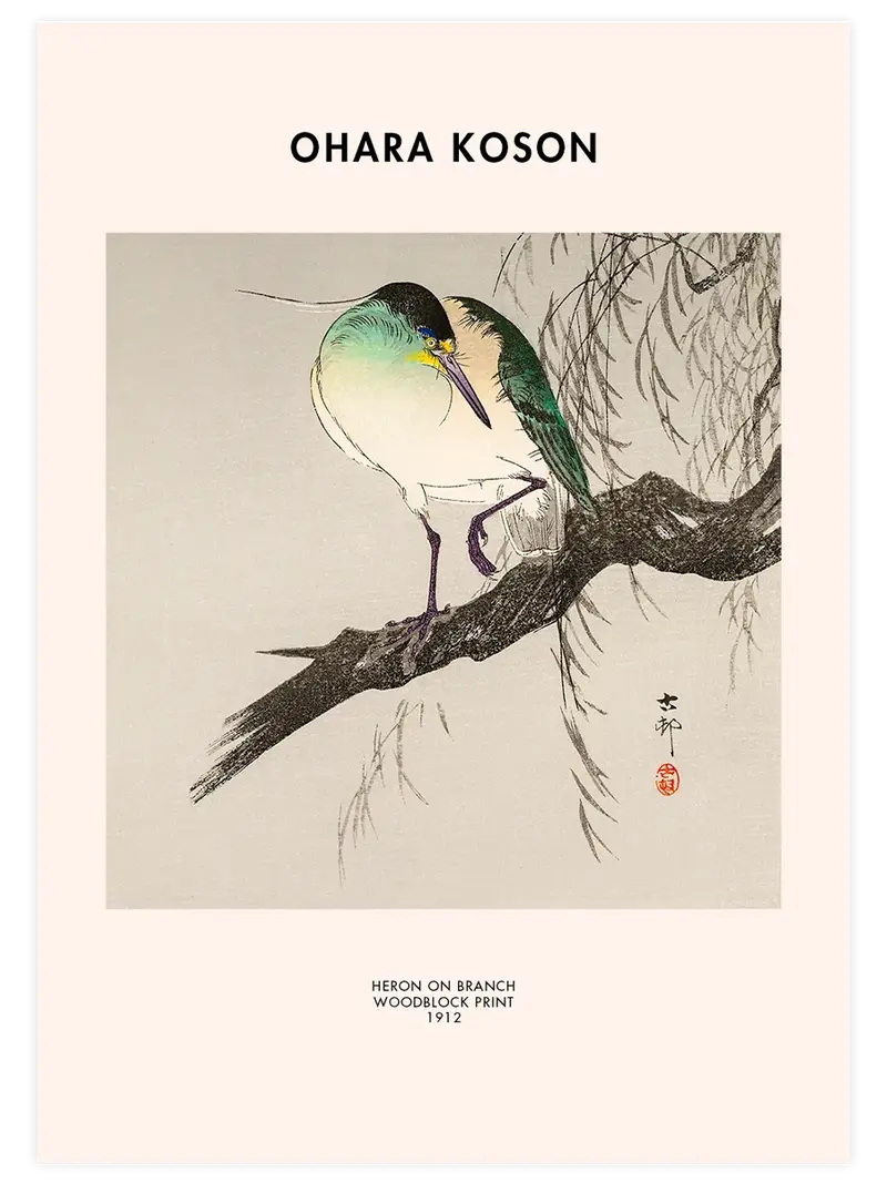 Ohara Koson Heron on Branch - Art Print