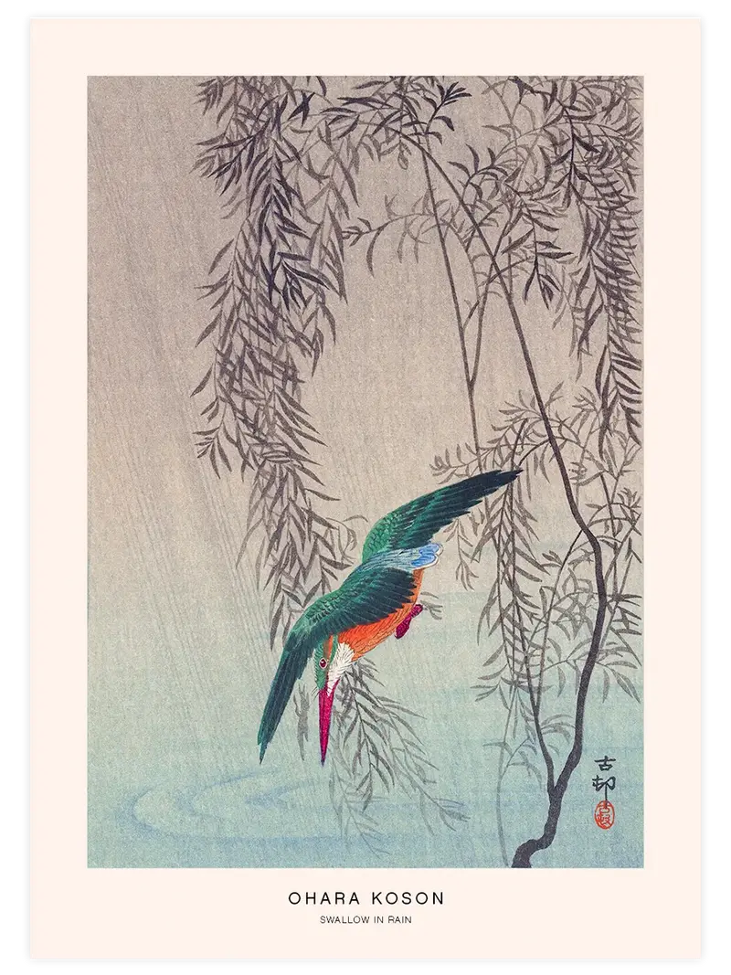 Ohara Koson Swallow in Rain - Art Print