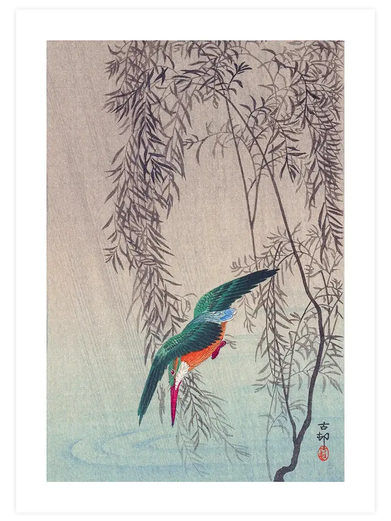 Ohara Koson Swallow in Rain - Art Print