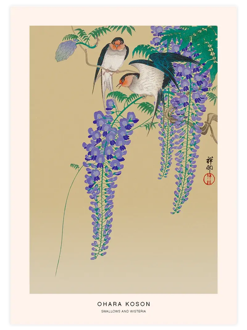Ohara Koson Swallows and Wisteria - Art Print