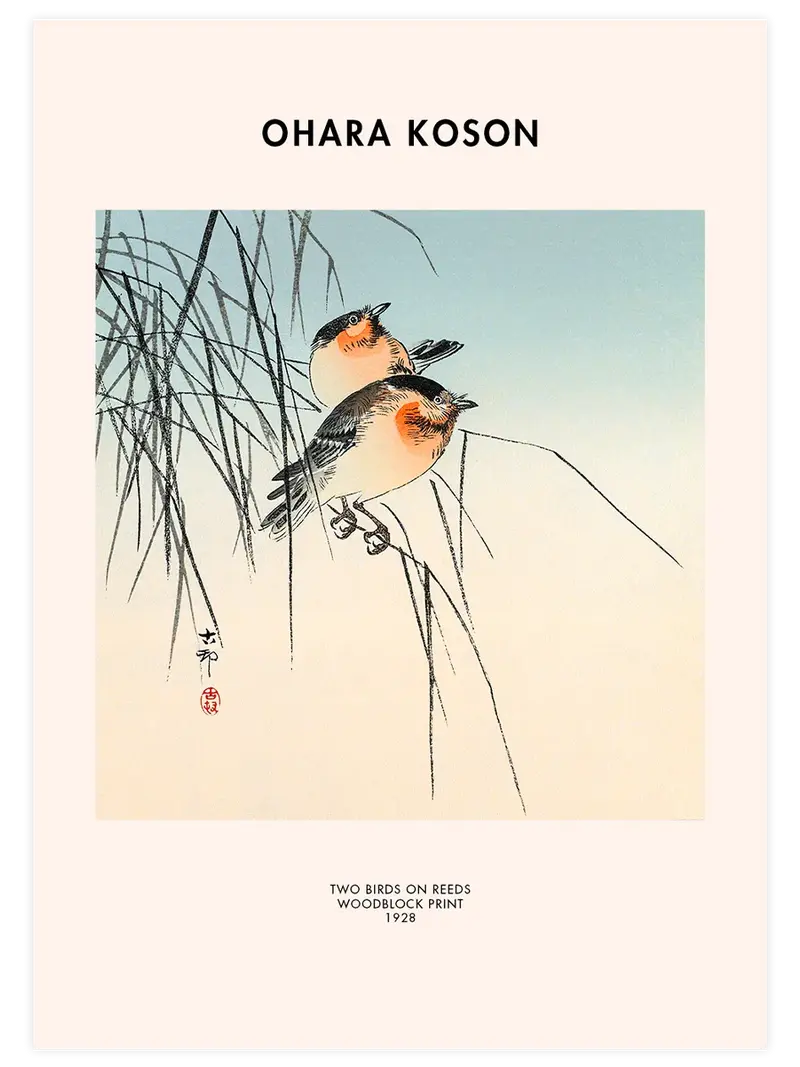 Ohara Koson Two Birds on Reeds - Art Print