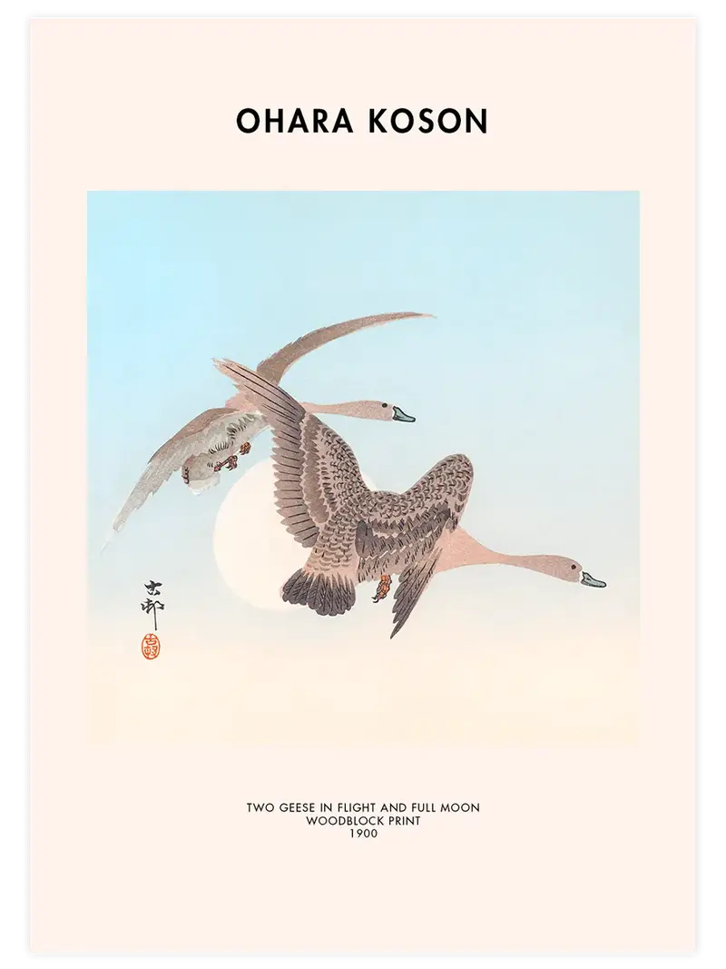 Ohara Koson Two Geese in Flight - Art Print