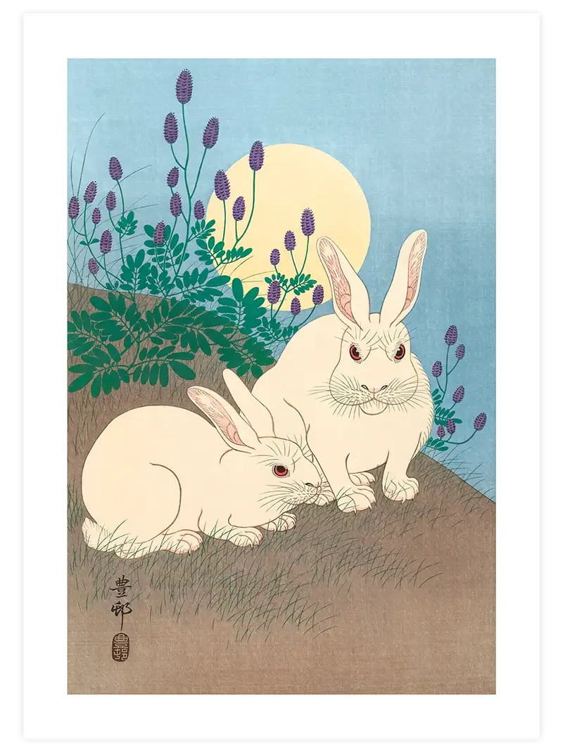 Ohara Koson Two White Rabbits - Art Print