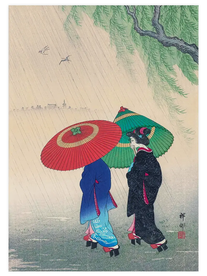 Ohara Koson Two Women in the Rain - Art Print
