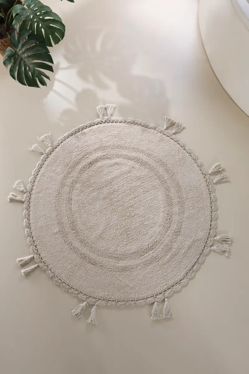 Olivid Yuvarlak Banyo Paspası %100 Pamuk 100x100 Bej