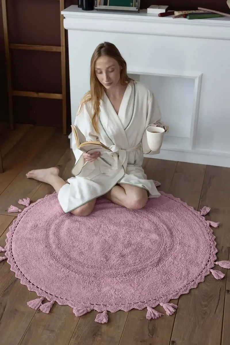 Olivid Yuvarlak Banyo Paspası %100 Pamuk 100x100 Pembe