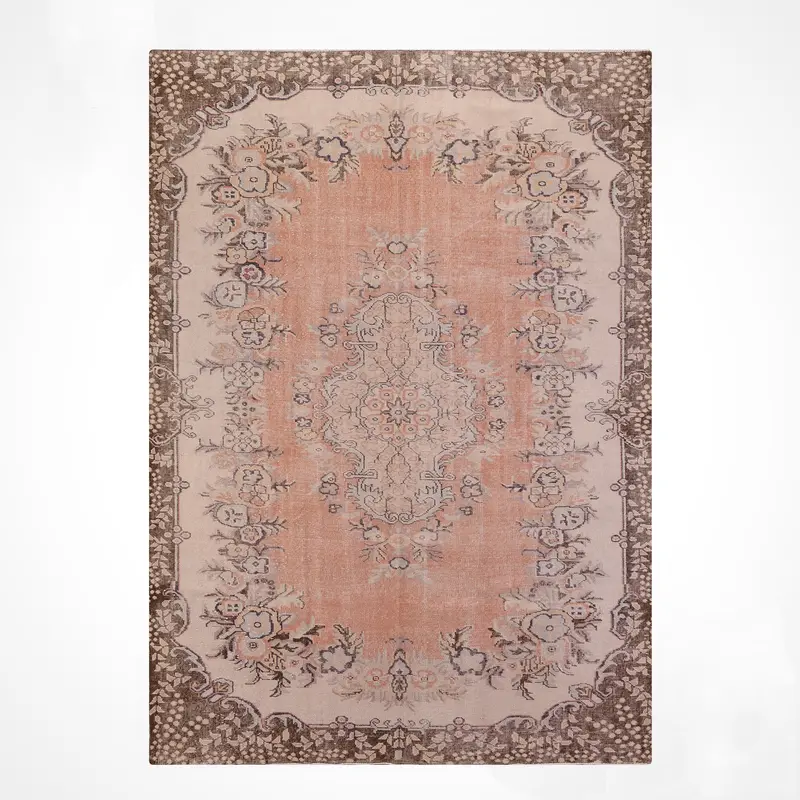 Orijinal Vintage Bej Kök Boya Yün El Dokuma Halı 190x301 5.72 Metrekare - 7x10 ft