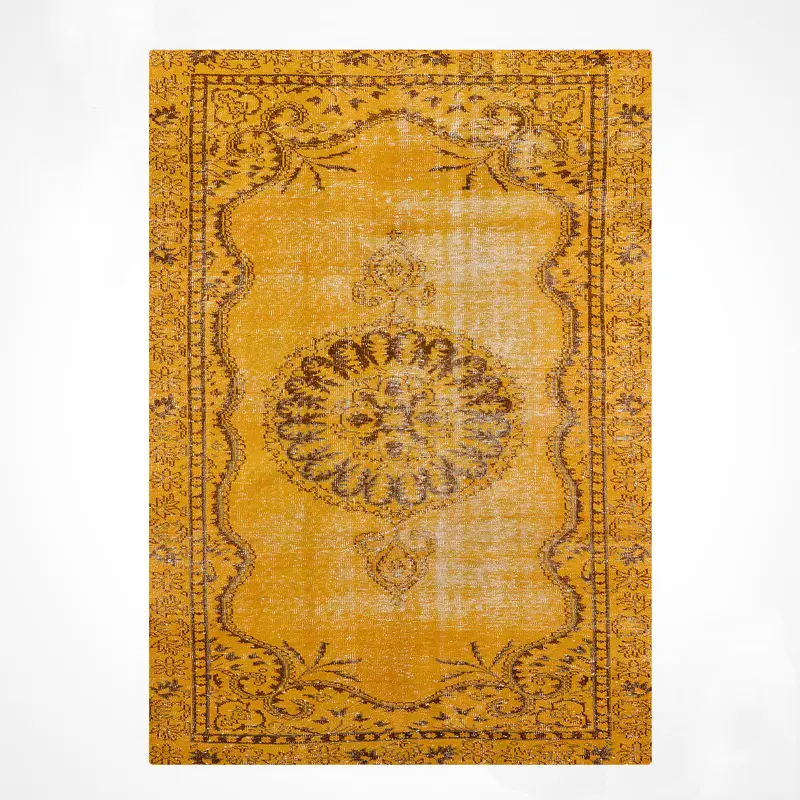 Orijinal Vintage Sarı Kök Boya Yün El Dokuma Halı 172x293 5.04 Metrekare - 6x8 ft