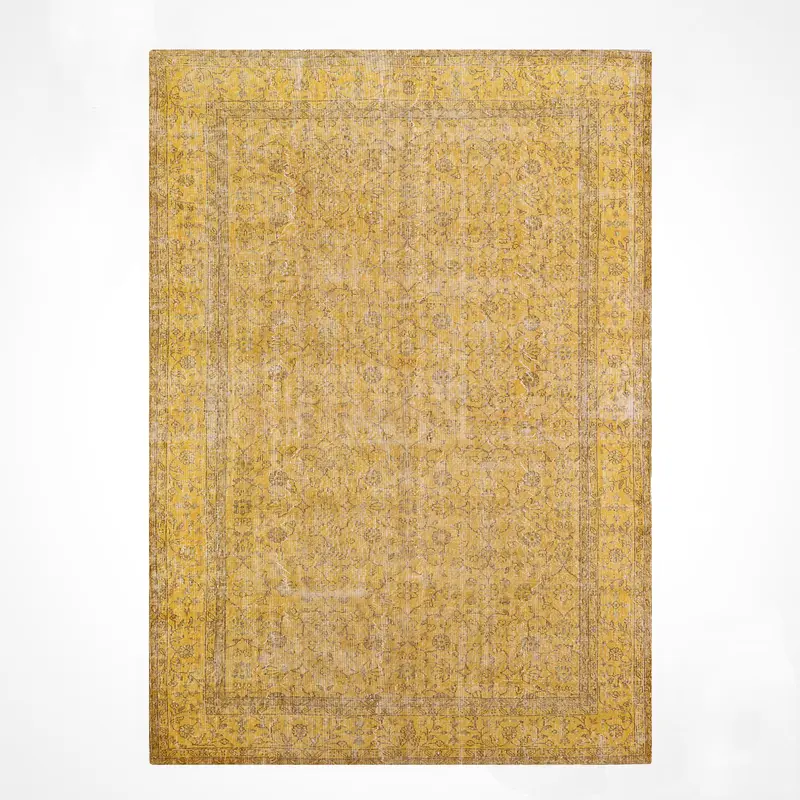Orijinal Vintage Sarı Kök Boya Yün El Dokuma Halı 208x315 6.55 Metrekare - 7x10 ft