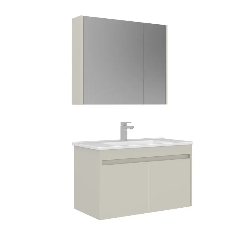 Orka Arno 85 cm Kapaklı Banyo Dolabı Takımı | Lavabo Armatür Hediyeli | Parlak Kaşmir