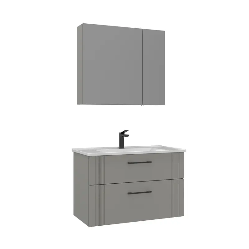 Orka Bari V2 85 cm Çekmeceli Aynalı Dolaplı Banyo Dolabı Takımı | Dolaplı | Kaşmir