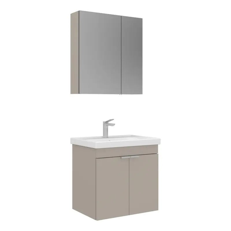 Orka Desna 60 cm Banyo Dolabı Takımı | Ayna Dolaplı | Mat Çöl Beji
