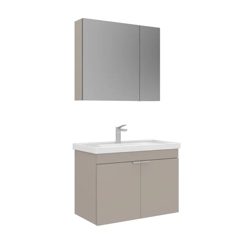 Orka Desna 80 cm Banyo Dolabı Takımı | Ayna Dolaplı | Mat Çöl Beji