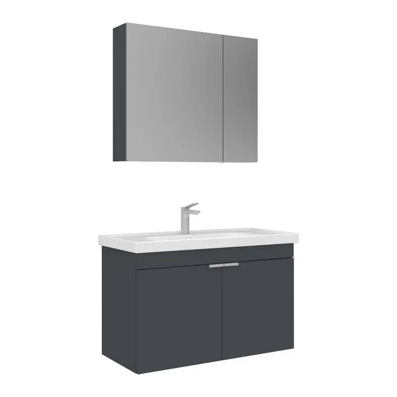 Orka Desna 90 cm Banyo Dolabı Takımı | Ayna Dolaplı | Mat Antrasit