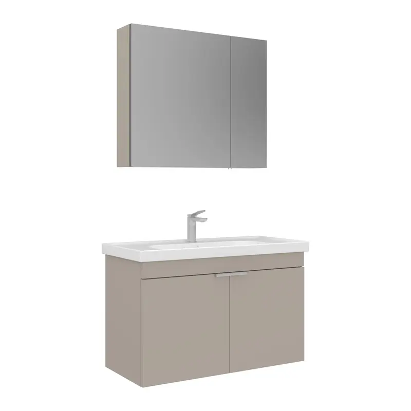 Orka Desna 90 cm Banyo Dolabı Takımı | Ayna Dolaplı | Mat Çöl Beji