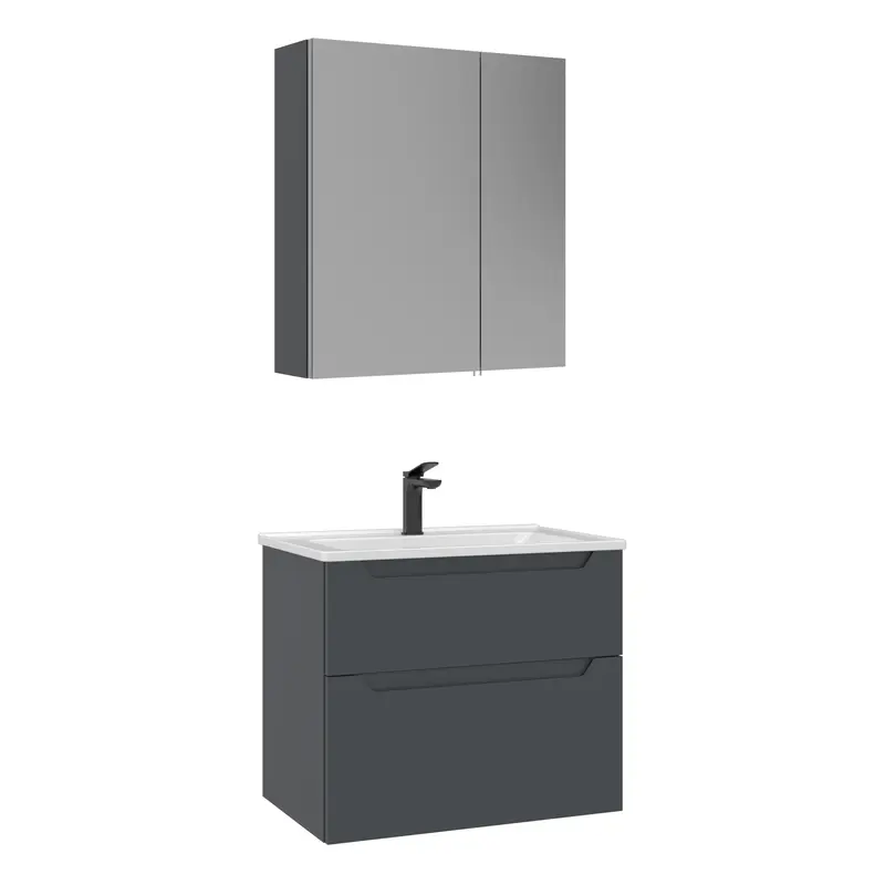 Orka Messina 65 cm Banyo Dolabı Takımı | Ayna Dolaplı | Mat Antrasit