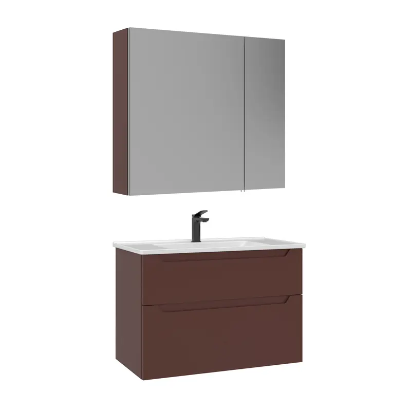 Orka Messina 85 cm Banyo Dolabı Takımı | Ayna Dolaplı | Mat Kırmızı