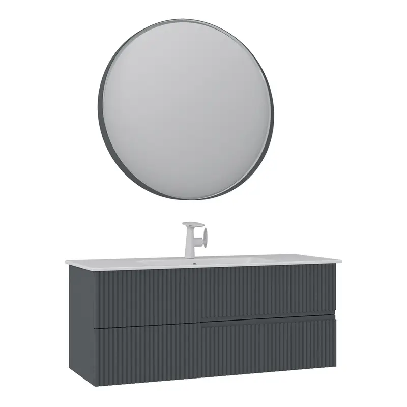 Orka Moonlight 120 cm Banyo Dolabı Takımı | Çift Çekmeceli | Mat Antrasit
