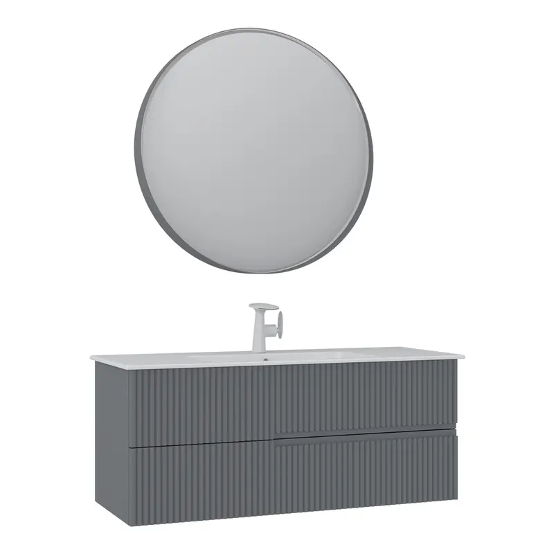 Orka Moonlight 120 cm Banyo Dolabı Takımı | Çift Çekmeceli | Mat Gri