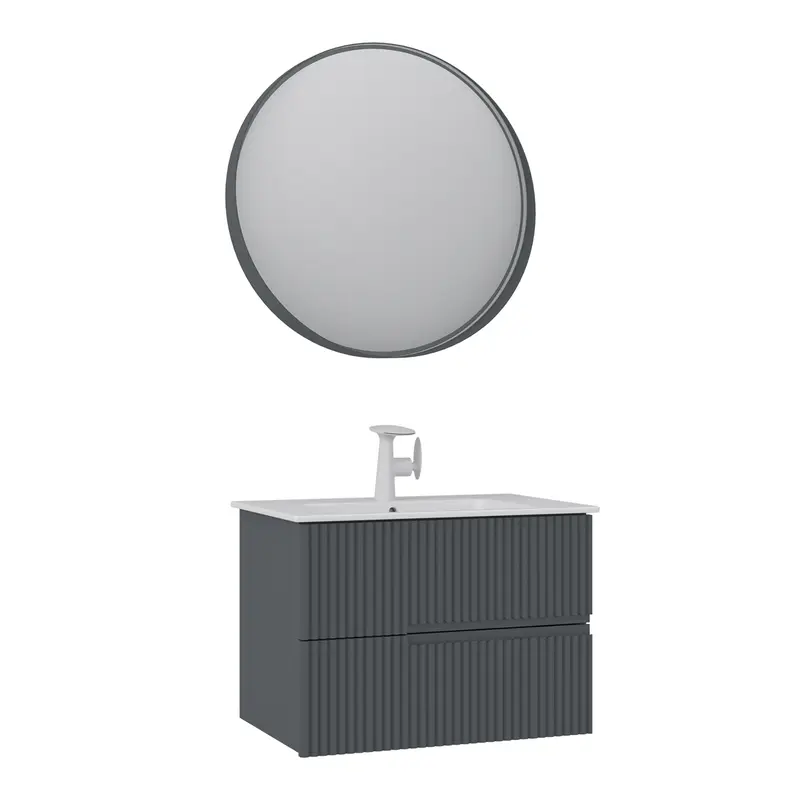 Orka Moonlight 70 cm Banyo Dolabı Takımı | Çift Çekmeceli | Mat Antrasit