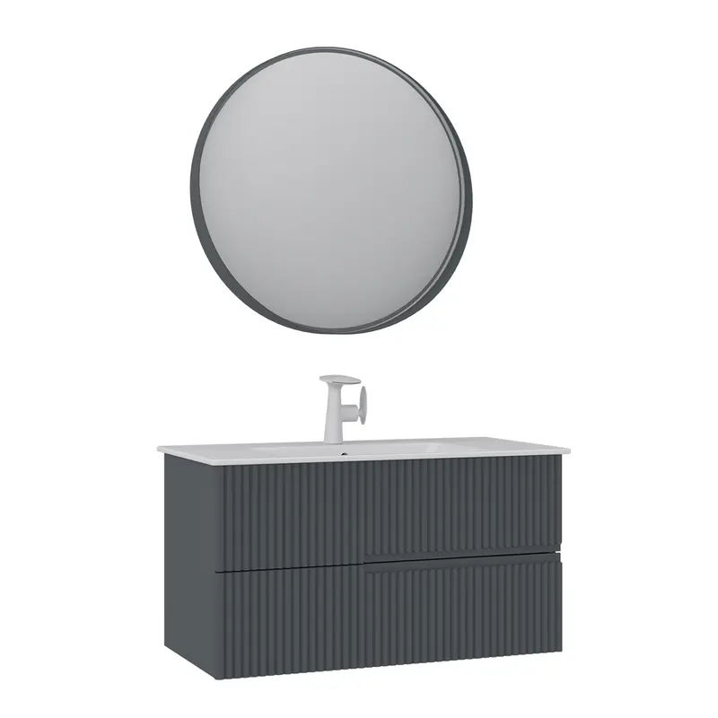 Orka Moonlight 90 cm Banyo Dolabı Takımı | Çift Çekmeceli | Mat Antrasit