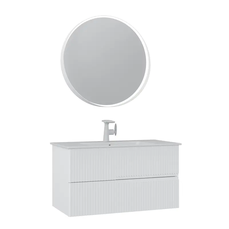 Orka Moonlight 90 cm Banyo Dolabı Takımı | Çift Çekmeceli | Mat Beyaz