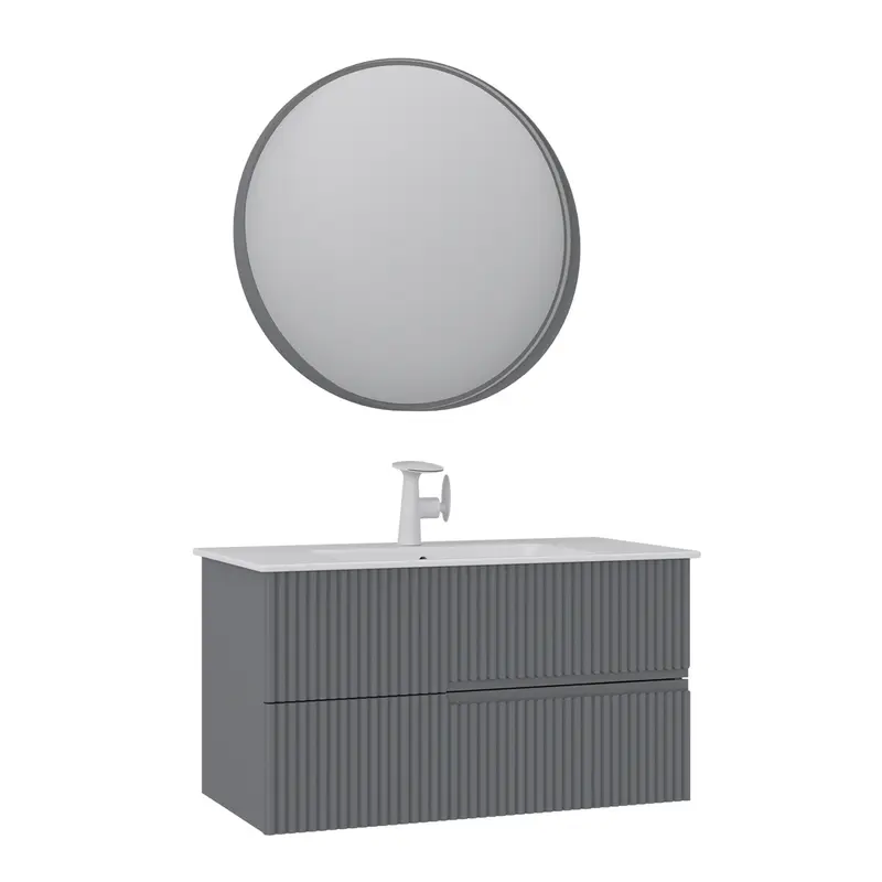 Orka Moonlight 90 cm Banyo Dolabı Takımı | Çift Çekmeceli | Mat Gri