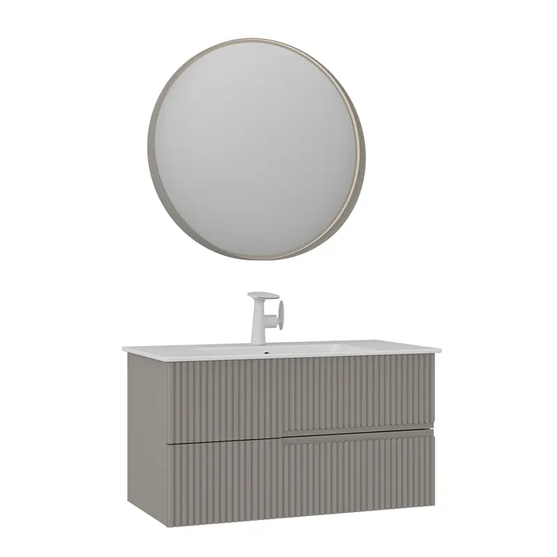Orka Moonlight 90 cm Banyo Dolabı Takımı | Çift Çekmeceli | Mat Vizon