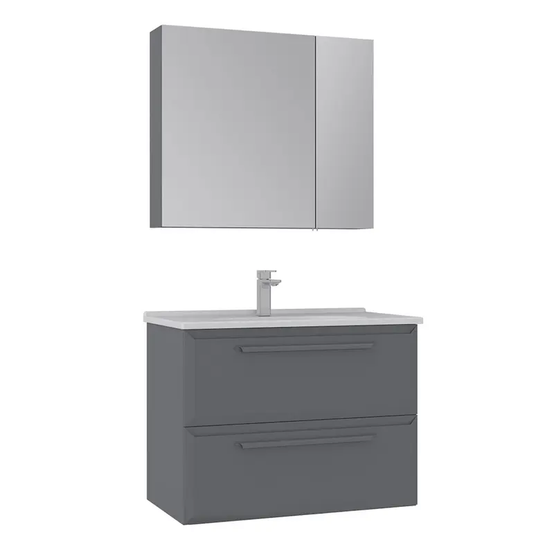 Orka Nuvola 80 cm Banyo Dolabı Takımı | Parlak Gri