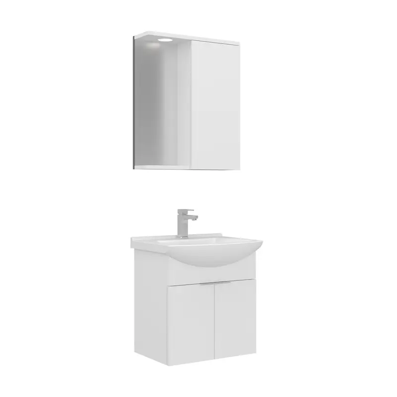 Orka Purus 55 cm Kapaklı Aynalı Dolaplı Banyo Dolabı Takımı | Spot Aynalı | Beyaz