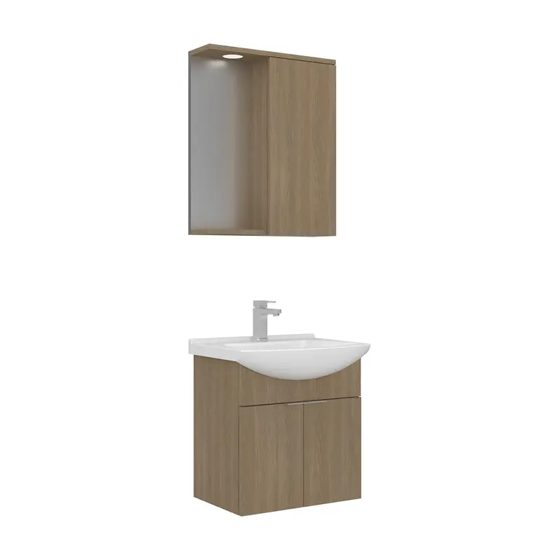 Orka Purus 55 cm Kapaklı Aynalı Dolaplı Banyo Dolabı Takımı | Spot Aynalı | Budva