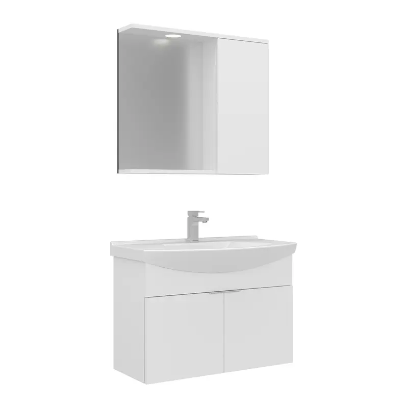 Orka Purus 80 cm Kapaklı Aynalı Dolaplı Banyo Dolabı Takımı | Spot Aynalı | Beyaz