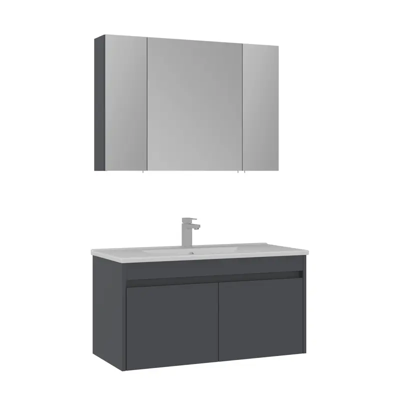 Orka Side 100 cm Kapaklı Banyo Dolabı Takımı | Mat Antrasit