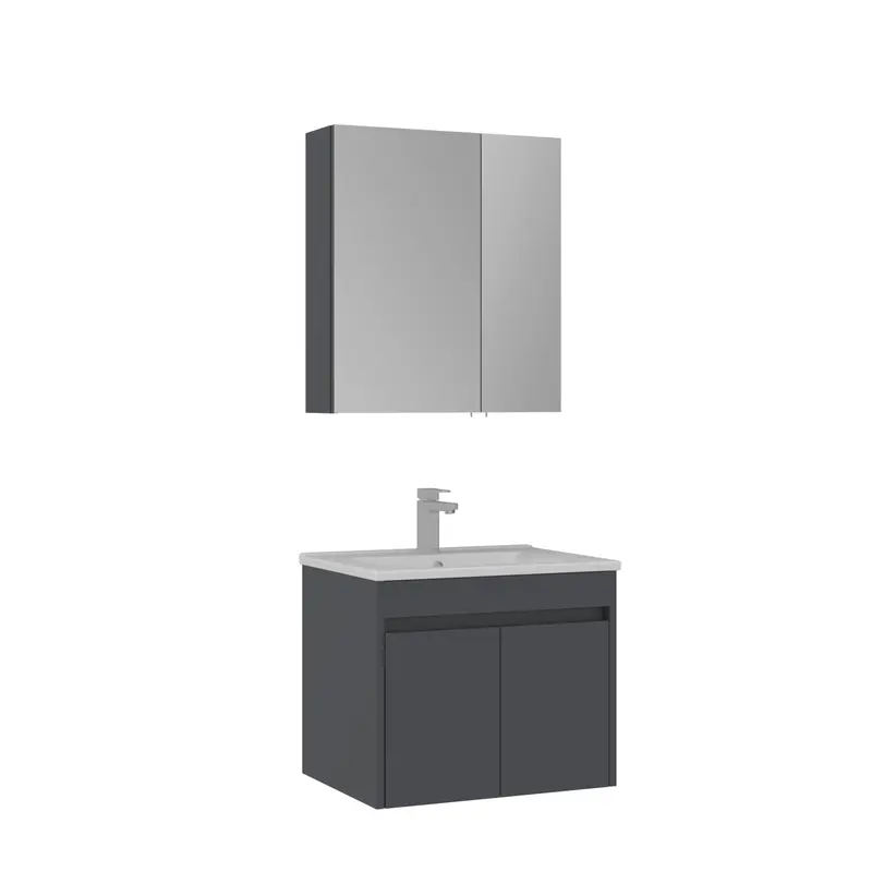 Orka Side 65 cm Kapaklı Banyo Dolabı Takımı | Mat Antrasit