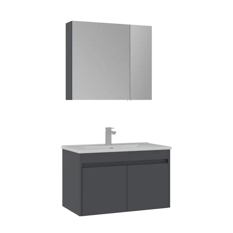 Orka Side 85 cm Kapaklı Banyo Dolabı Takımı | Mat Antrasit