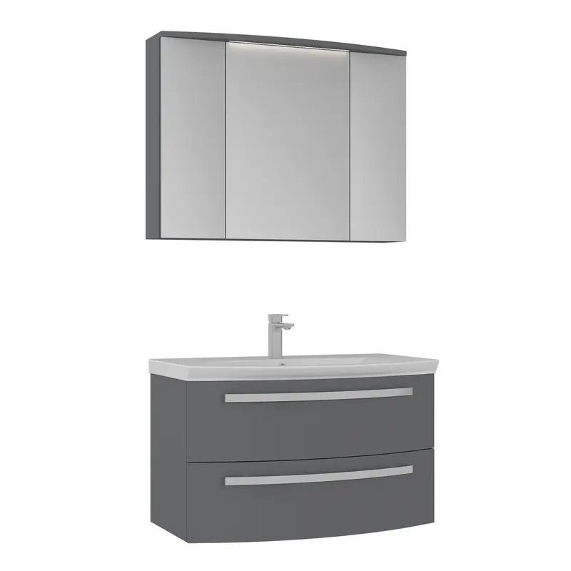 Orka Urla 90 cm Banyo Dolabı Takımı | Parlak Gri